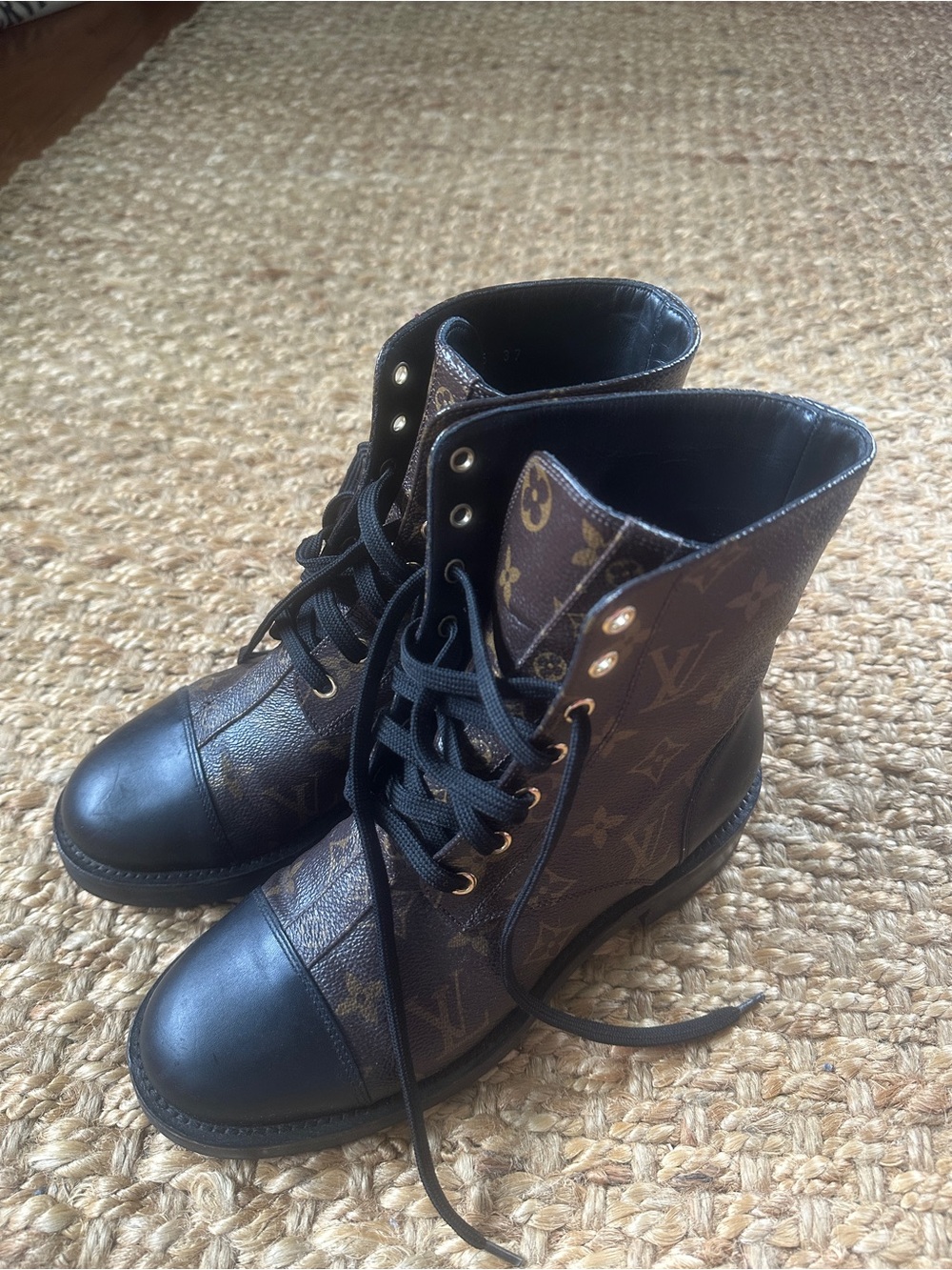 Louis Vuitton Brown & Black Monogram Lace-Up Boots